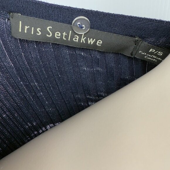 IRIS SETLAKWE Cropped Ribbed & Textured 3/4 Sleeves Designer Navy Blue Sweater S - Picture 6 of 9